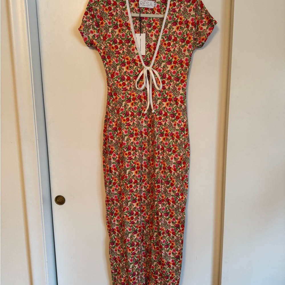 RESA Farrah Dress In Fleetwood. Floral Print Maxi Dress with Tie-Front - Picture 4 of 6